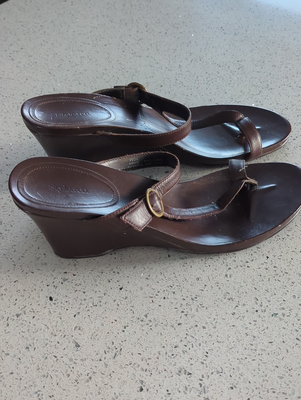 3 For $30. Style & Co. Brown Wedge Thong Sandals with Buckle